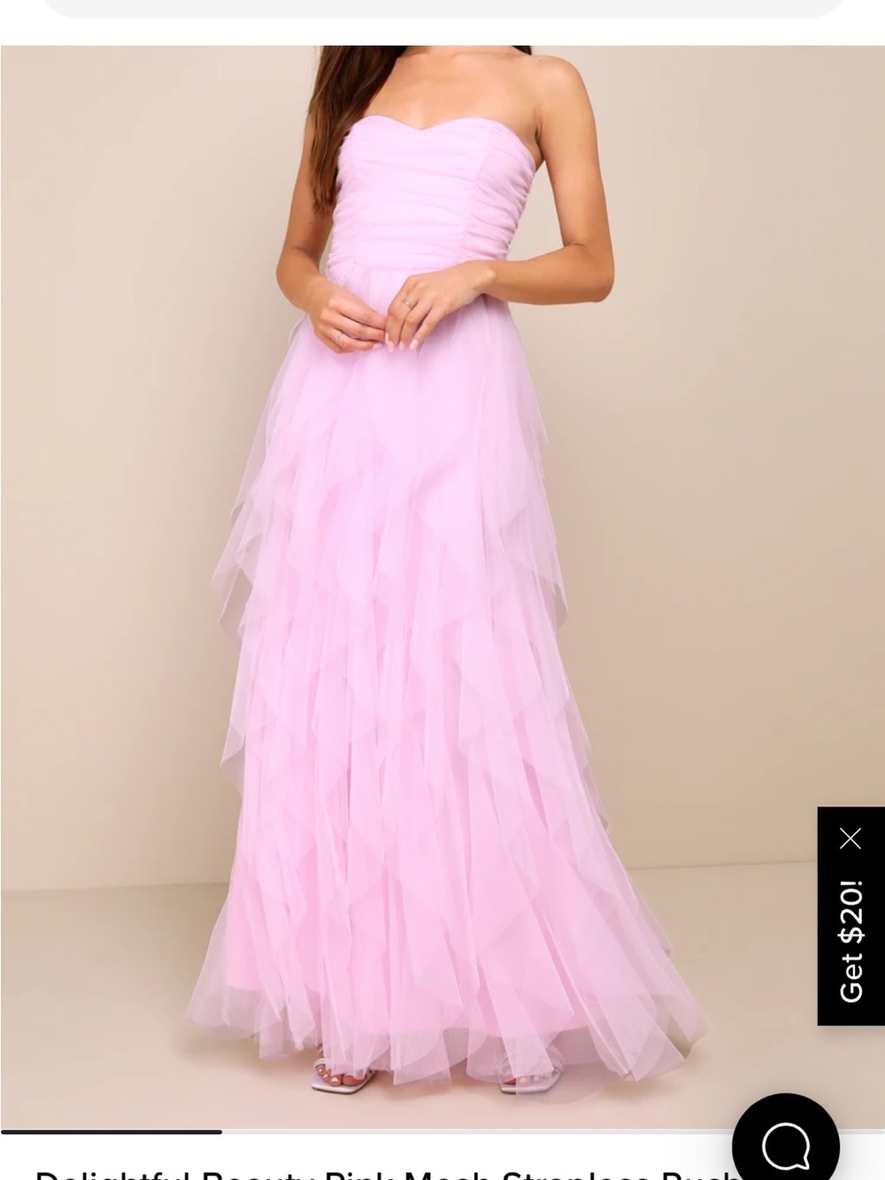 Delightful beauty pink mesh strapless ruched ruffled maxi dress